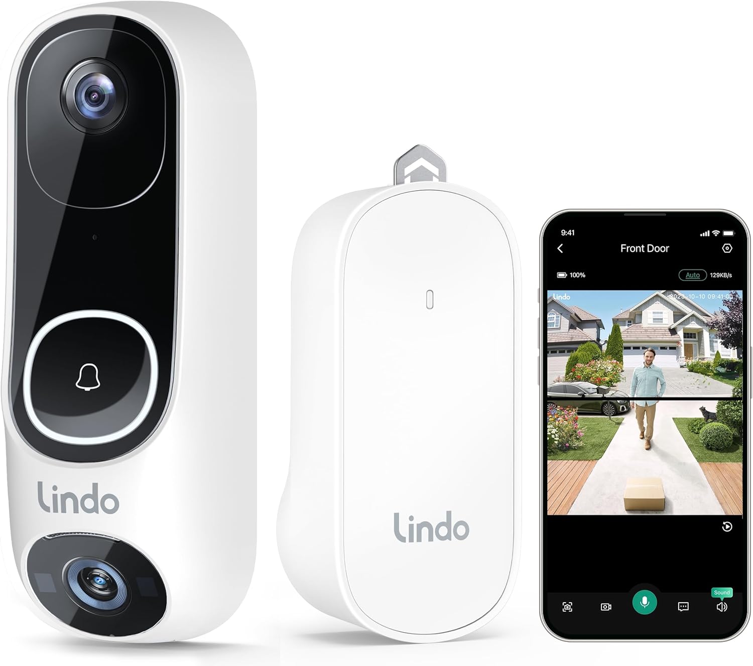 Lindo Pro Dual Camera Video Doorbell 2K with Chime, Free Video History, Over 190° Widest Field of View, 5MP Ultra HD Wireless Doorbell Camera