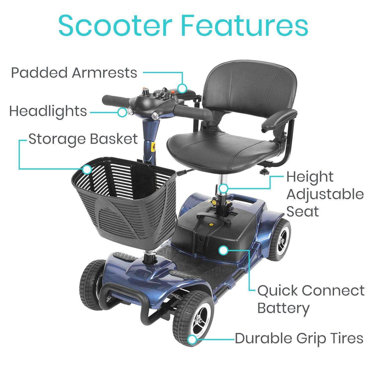 Vive Health 4 Wheel Mobility Scooter - Electric Powered