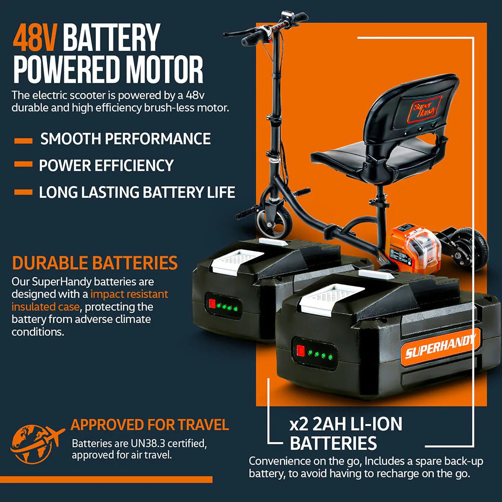 SuperHandy Mobility Scooter OG - 48V 2Ah Battery, Lightweight (35 lbs), Foldable + Extra Battery