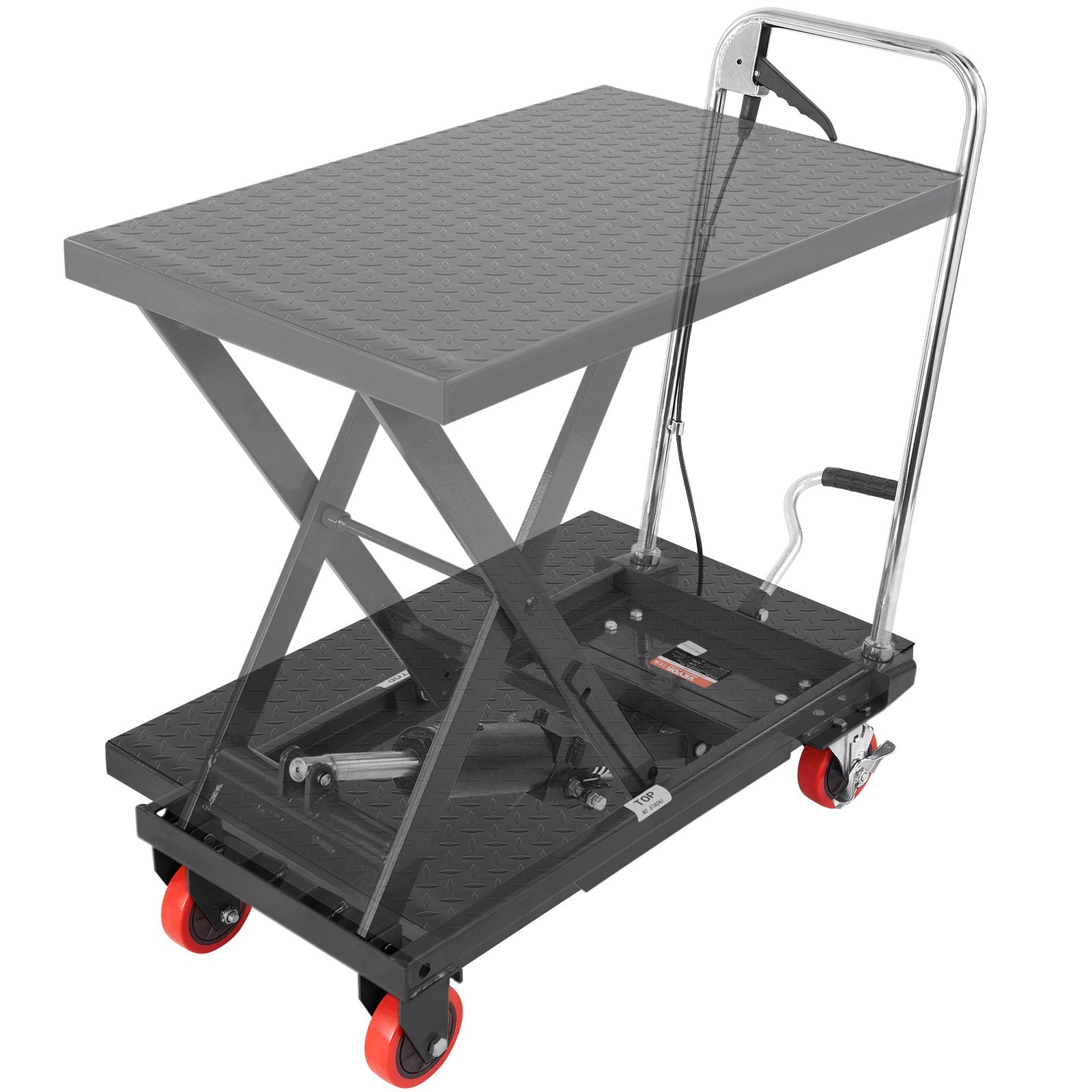 VEVOR Hydraulic Lift Table Cart, 500lbs Capacity 28.5" Lifting Height, Manual Single Scissor Lift Table with 4 Wheels and Non-slip Pad