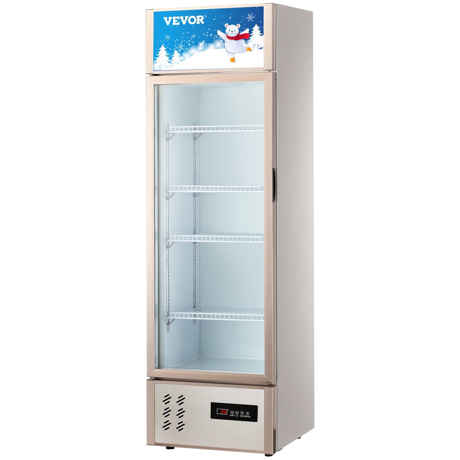 VEVOR Commercial Refrigerator,Display Fridge Upright Beverage Cooler, Glass Door with LED Light for Home, Store, Gym or Office, (8 cu.ft. Single Swing Door)