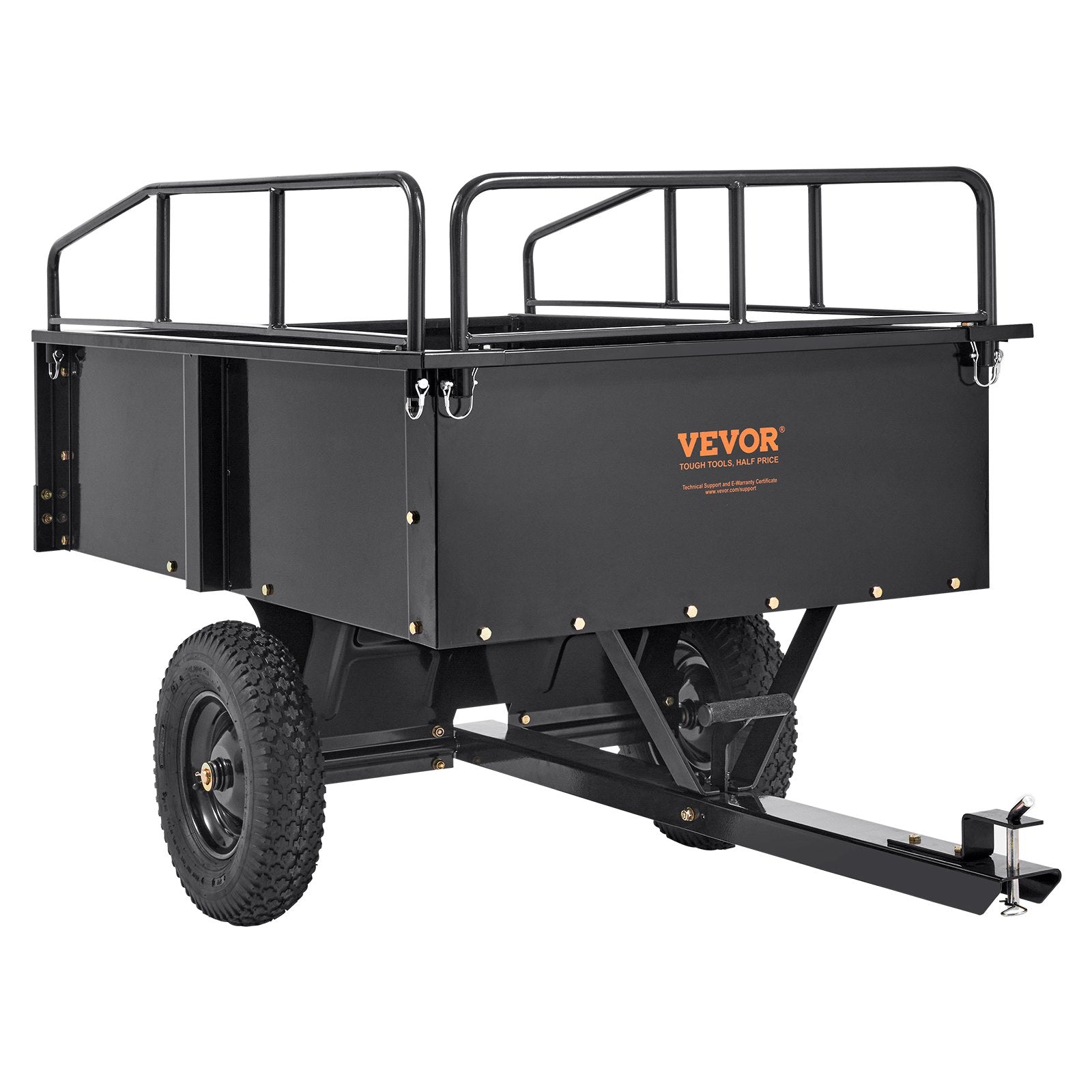 VEVOR Heavy Duty ATV Trailer Steel Dump Cart, 750-Pound 15 Cubic Feet, Garden Utility Trailer with Removable Sides for Riding Lawn Mower Tractor