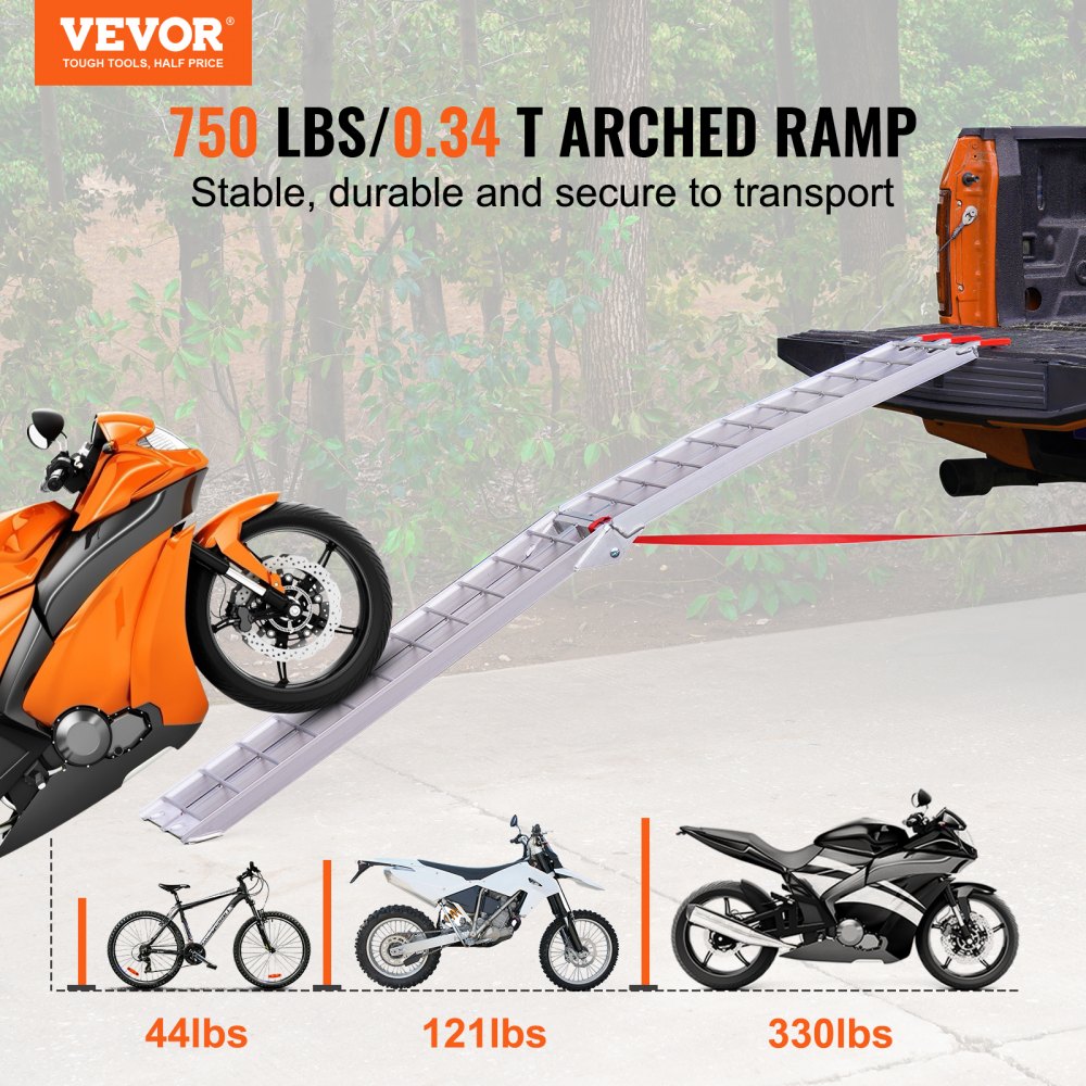 VEVOR Motorcycle Ramps, Folding Loading Ramps for Pickup Trucks Bed, Trailers Ramp with Load Straps for Motorcycle, Dirt Bike, UTV, 89"L x 12"W